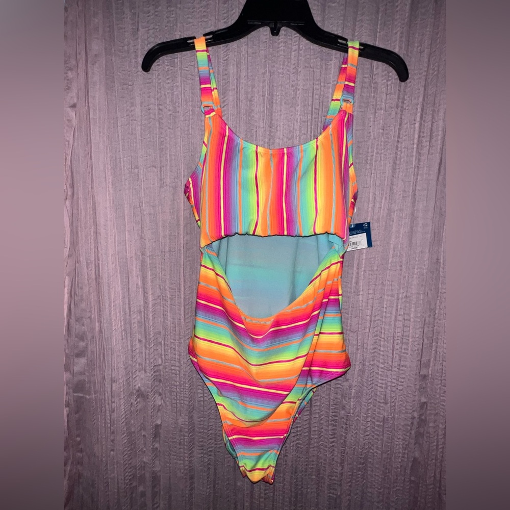 Arizona Jean Company Pink and Orange One Piece Swimsuit with Cut Out Detail